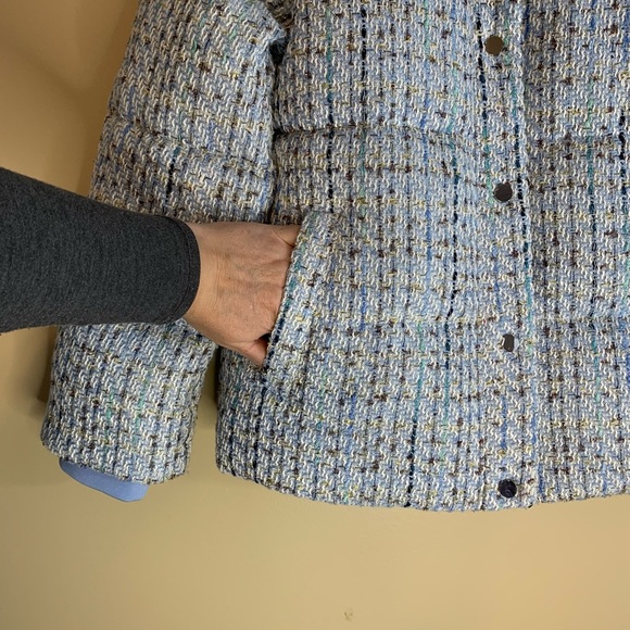 Express light blue tweed puffer short jacket/coat - Picture 9 of 13